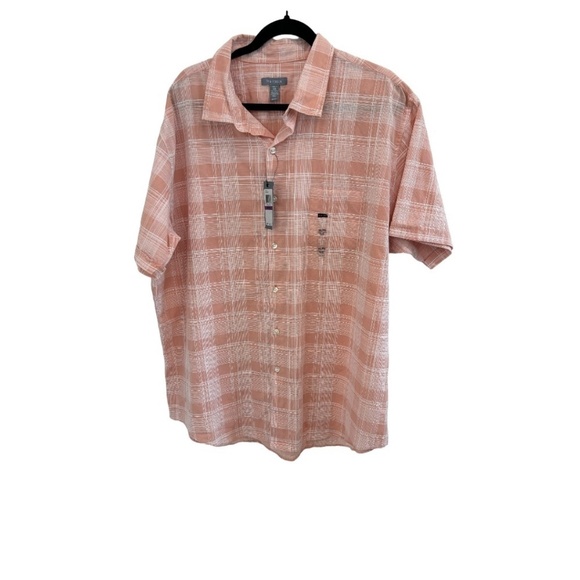 Van Heusen Pink Muted Clay Plaid Short Sleeve Button Front Shirt 2XL 18 18.5 NWT - Picture 1 of 5